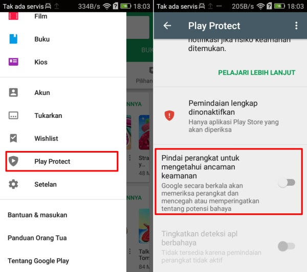 Menonaktifkan Google Play Protek