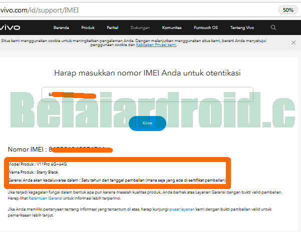 Cek Otentikasi IMEI Vivo