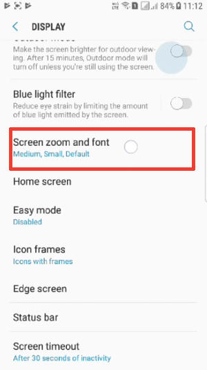 screen zoom font Samsung Galaxy J4